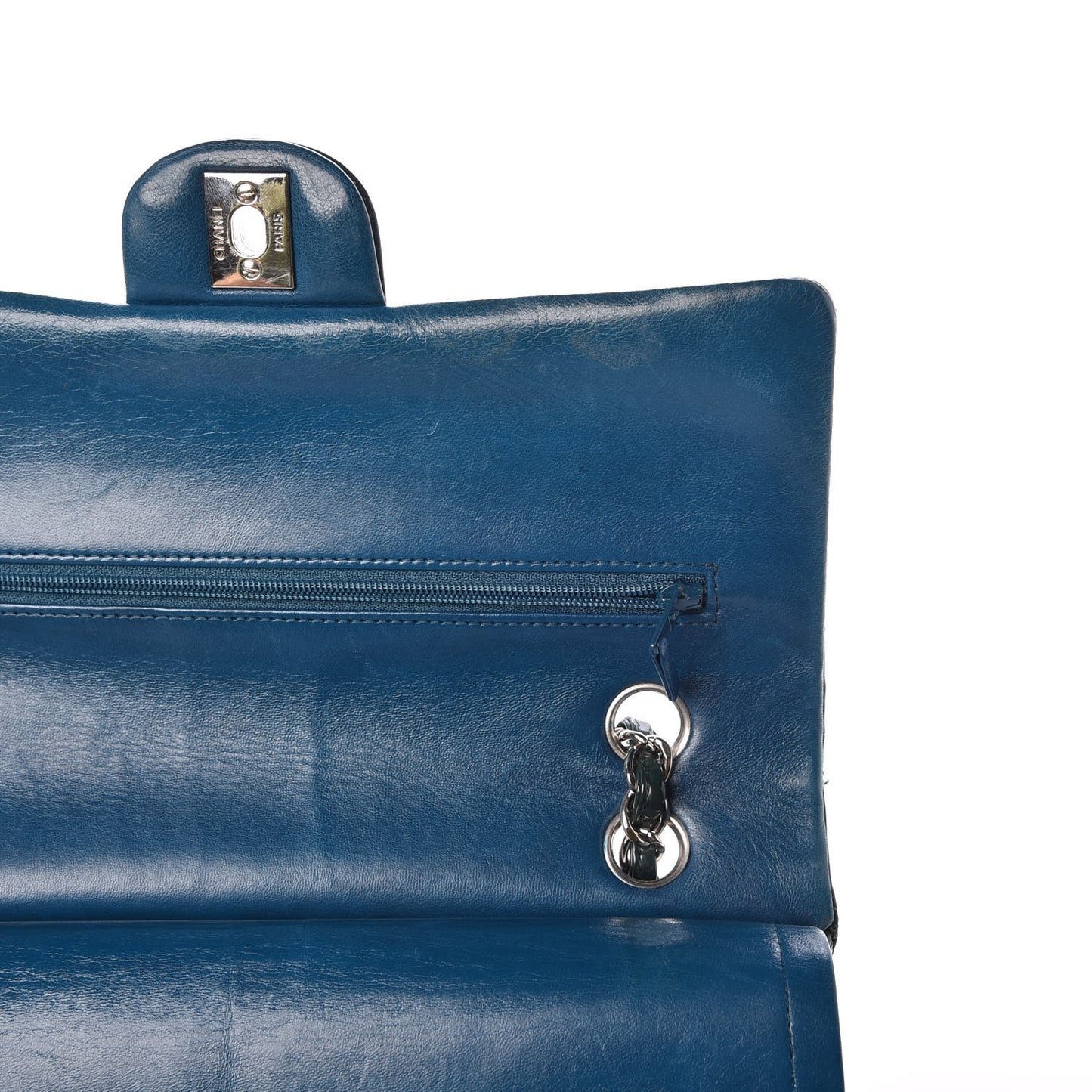 Patent Quilted Medium Double Flap Turquoise