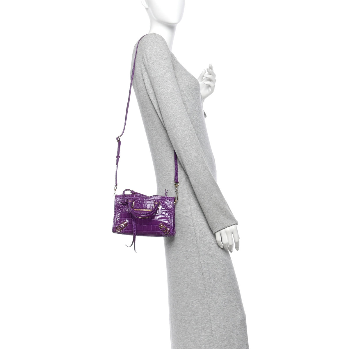 Calfskin Crocodile Embossed Gold Metallic Edge Hardware Nano City Purple