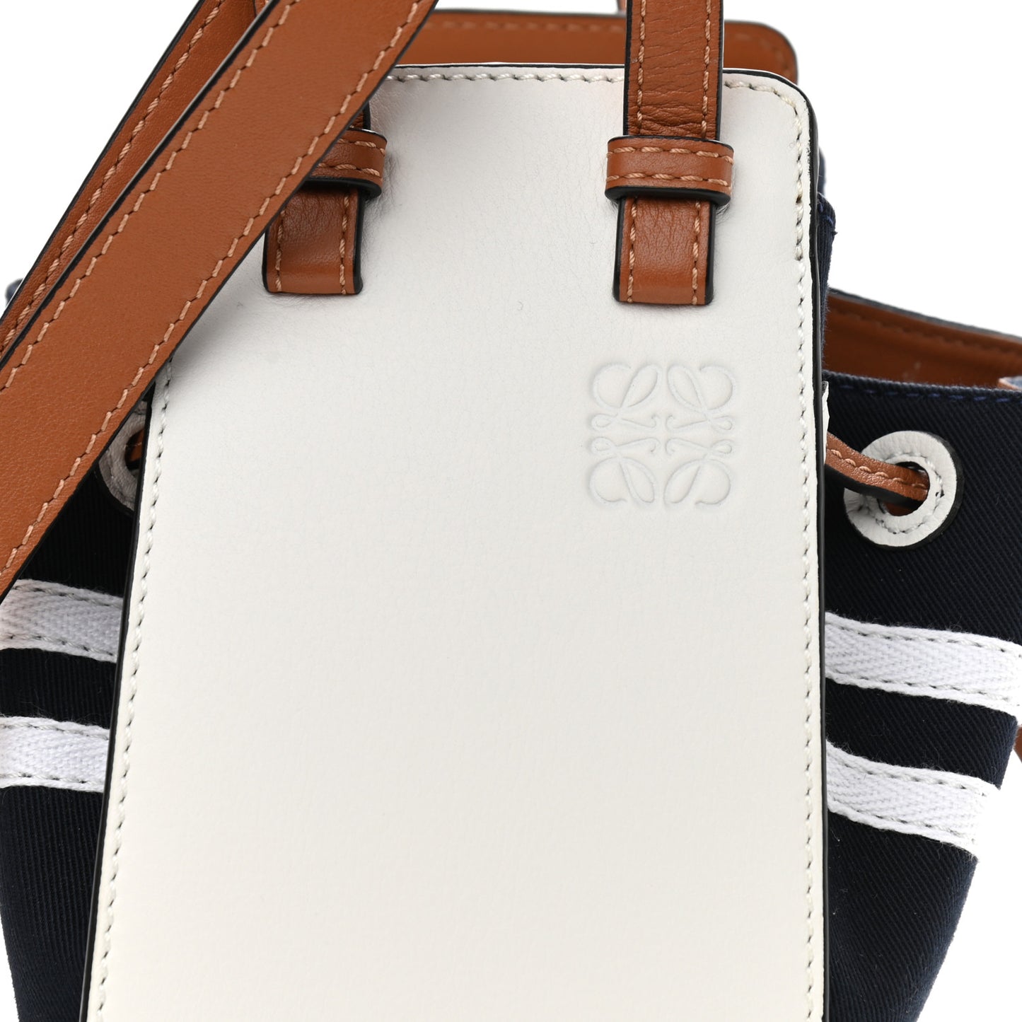 Calfskin Canvas Sailor Mini Hammock Shoulder Bag White Tan