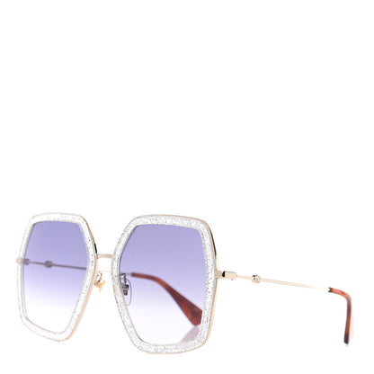 Gucci Glitter Acetate Oversize Square Frame Sunglasses GG0106S Gold 1 of 8