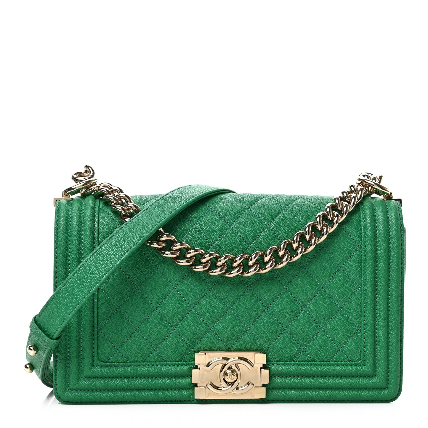 Caviar Quilted Medium Boy Flap Green