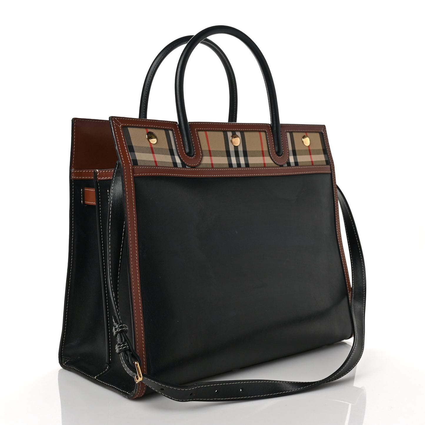 Calfskin Vintage Check Medium Two Handle Title Bag Black