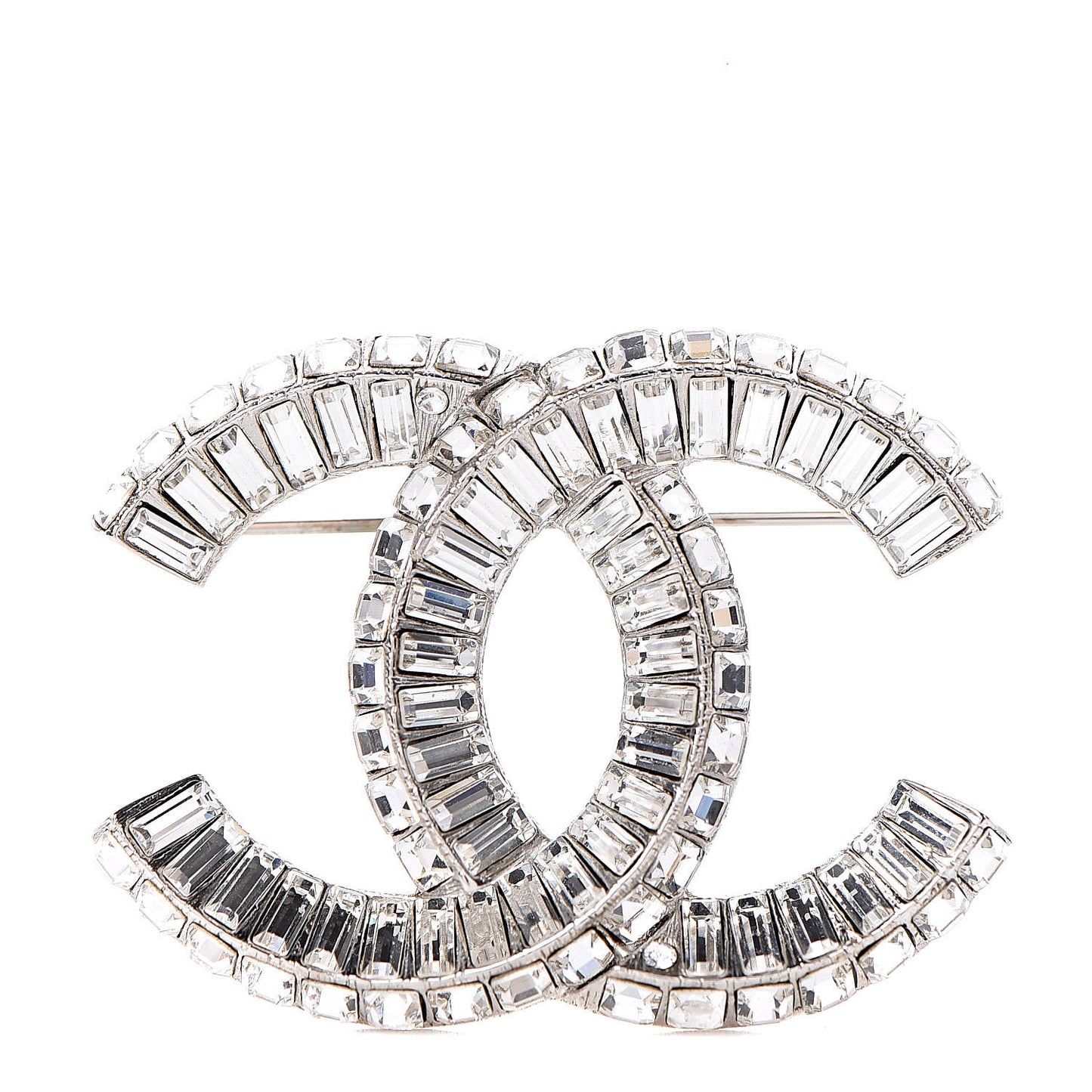 Baguette Crystal CC Brooch Silver