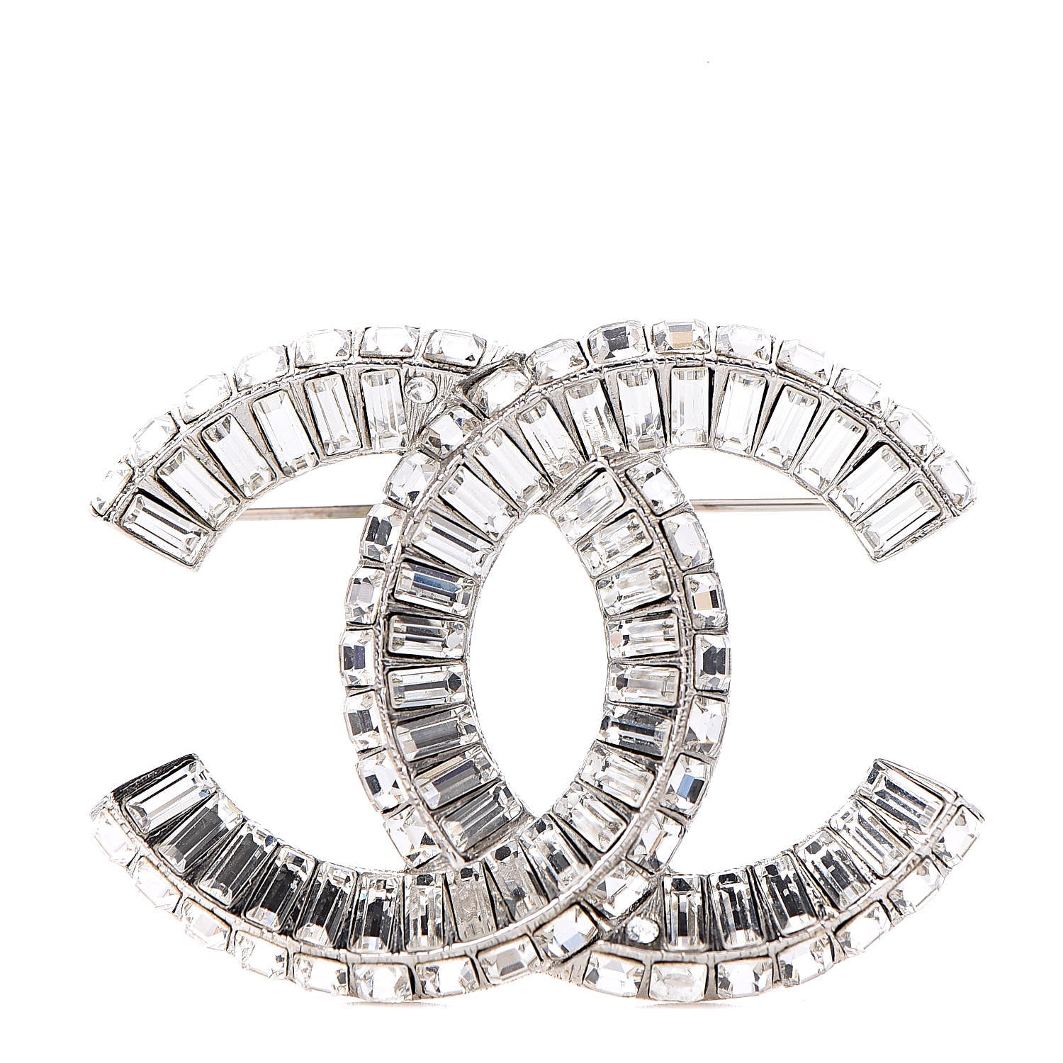 Chanel Baguette Crystal CC Brooch Silver 1 of 5
