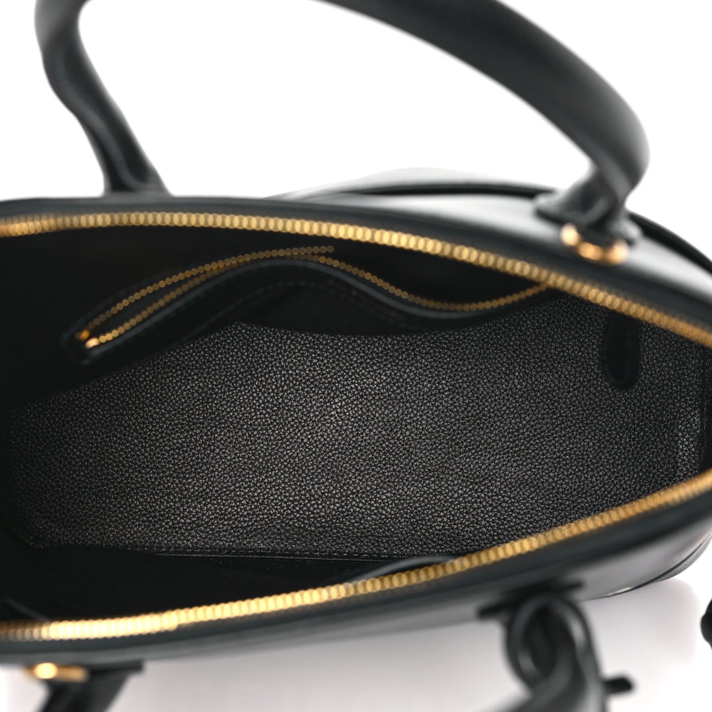 Grained Calfskin Logo S Ville Top Handle Bag Black White