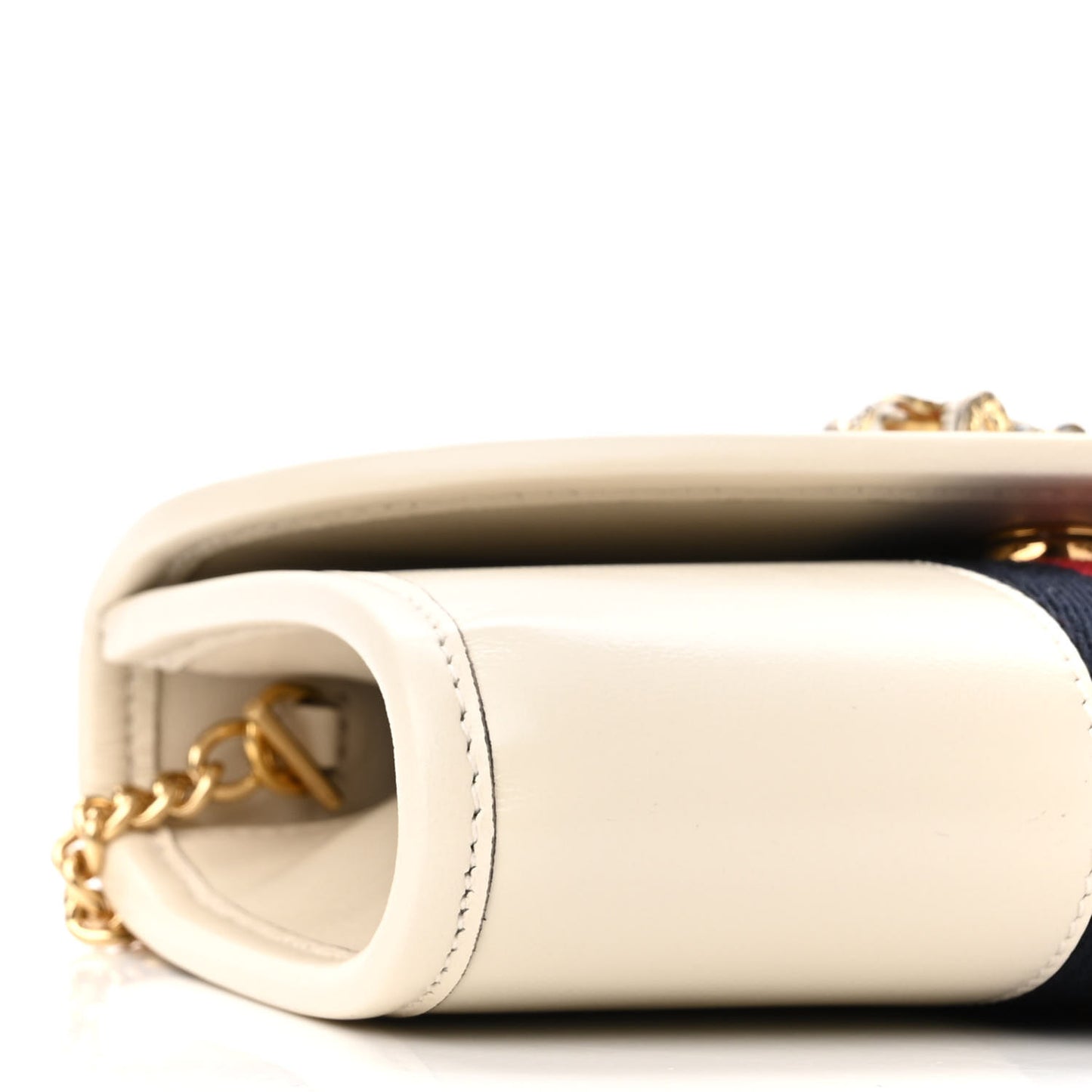 Textured Calfskin Web Mini Rajah Slim Flap Shoulder Bag Mystic White