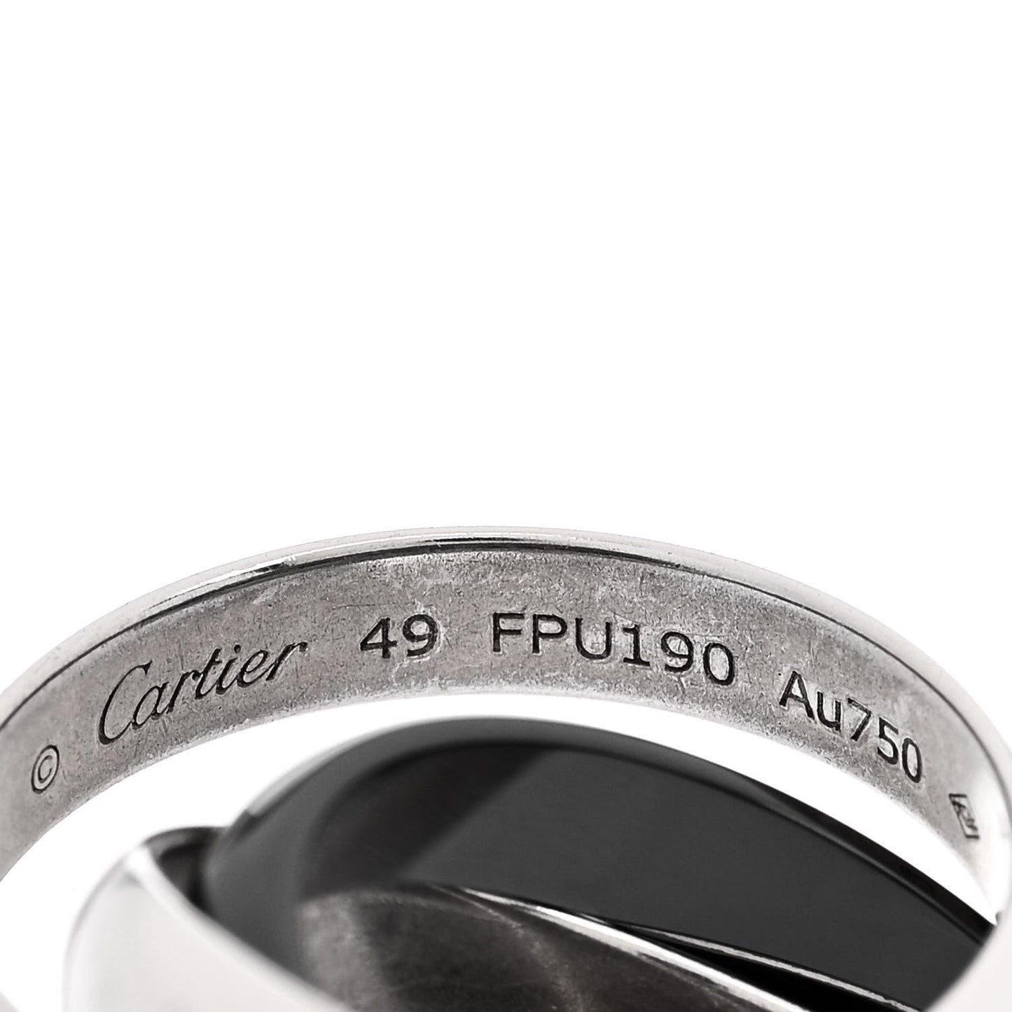18K White Gold Black Ceramic Trinity Ring 49 4.75