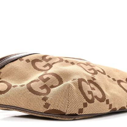 Gucci Monogram Jumbo GG Textured Dollar Calfskin Web Belt Bag Camel Ebony New Acero 9 of 12