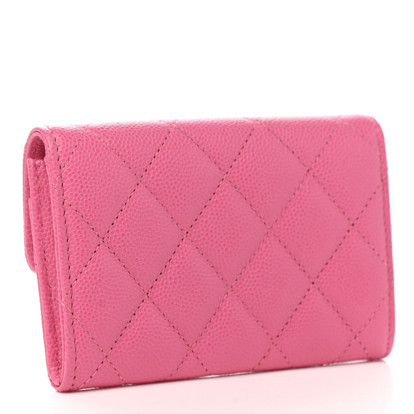 Caviar Quilted Flap Card Holder Wallet Pink