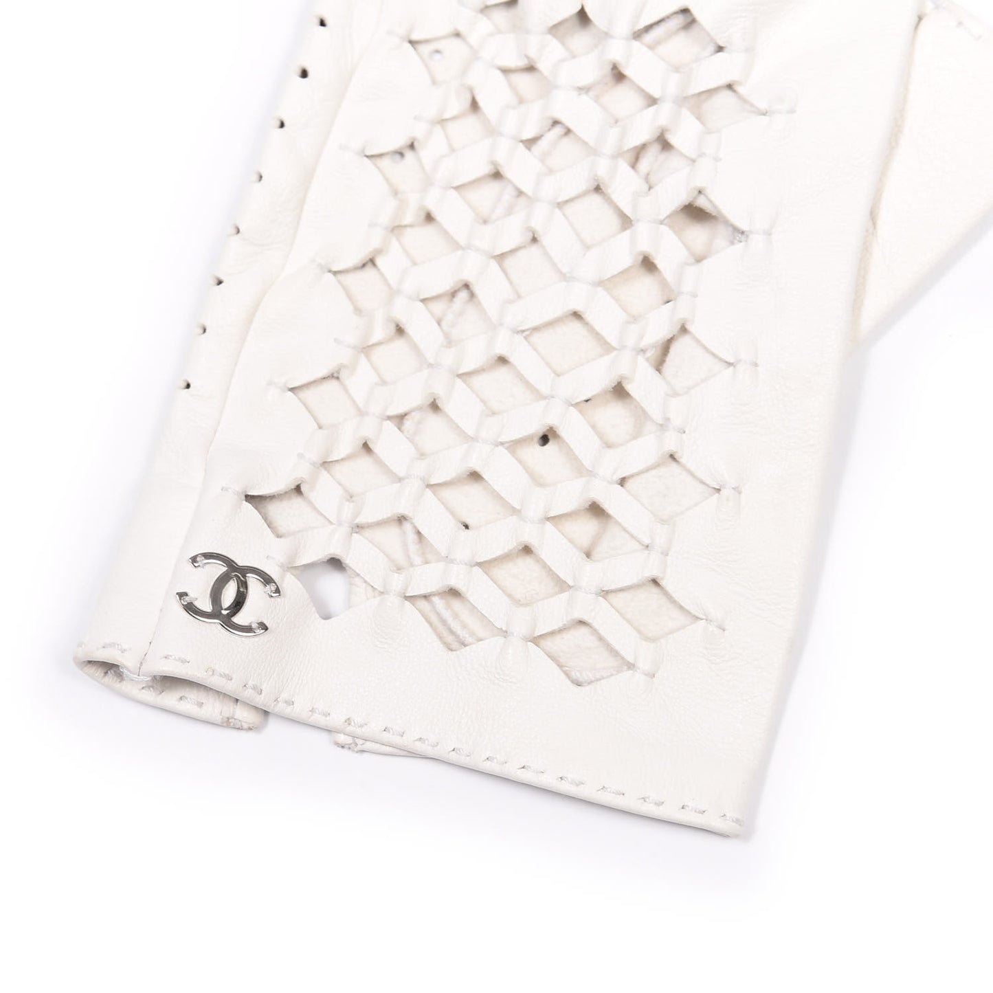 Lambskin Perforated Fingerless Gloves 7.5 White