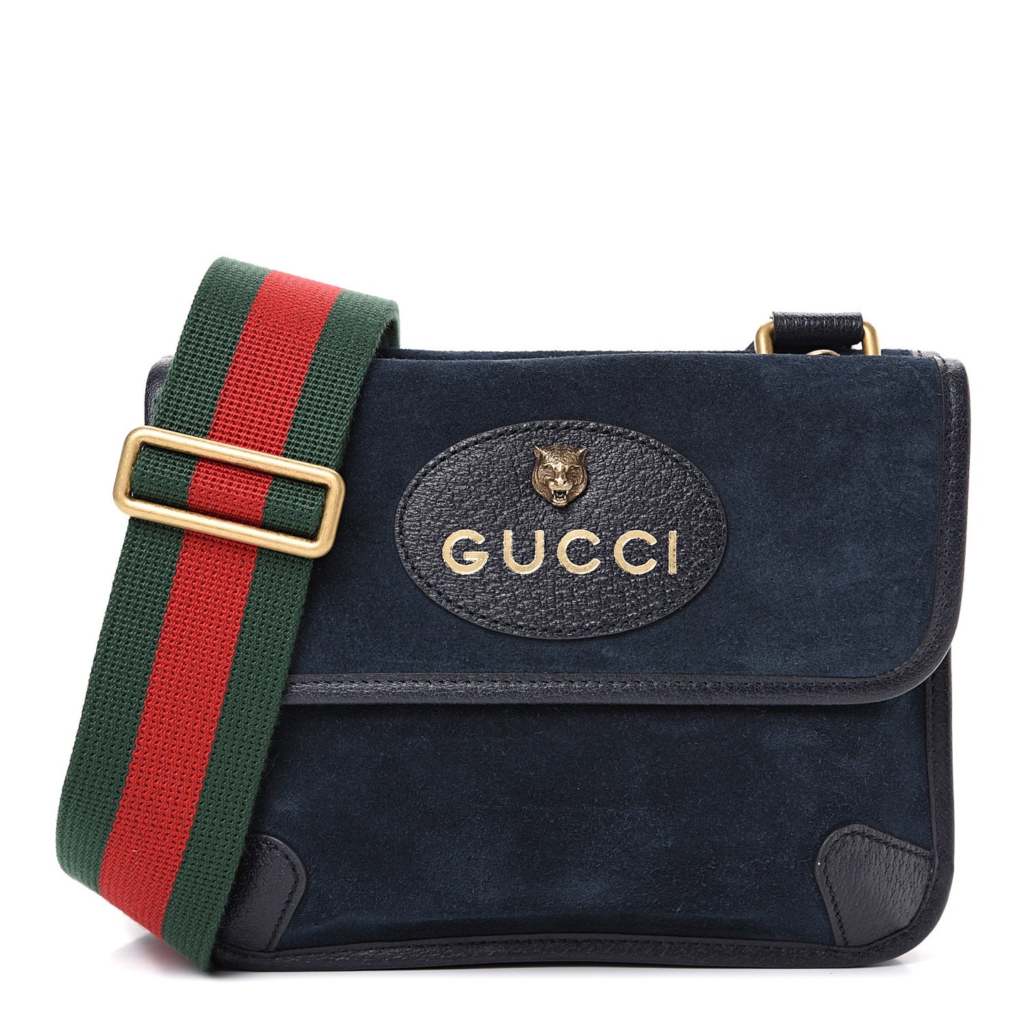 Suede Web Small Neo Vintage Double Flap Messenger Bag Blue