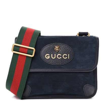 Gucci Suede Web Small Neo Vintage Double Flap Messenger Bag Blue 1 of 14