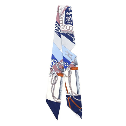 Hermes Silk Cliquetis Twilly Marine White Marron 2 of 3