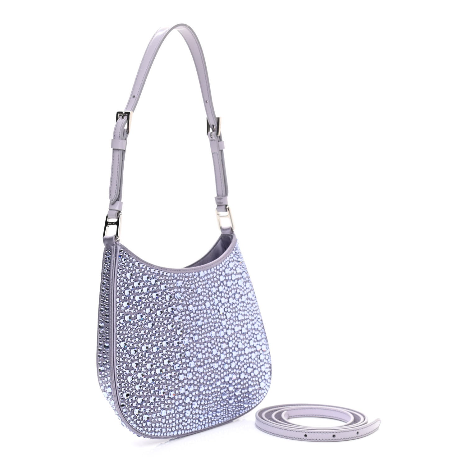 Prada Satin Crystal Cleo Adjustable Strap Shoulder Bag Glicine 3 of 9