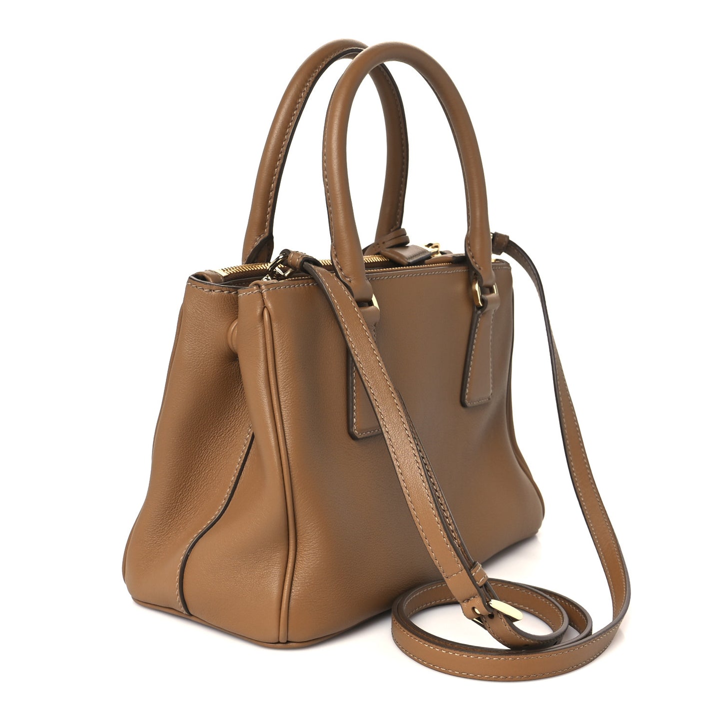 Saffiano Mini Galleria Double Zip Tote Caramel