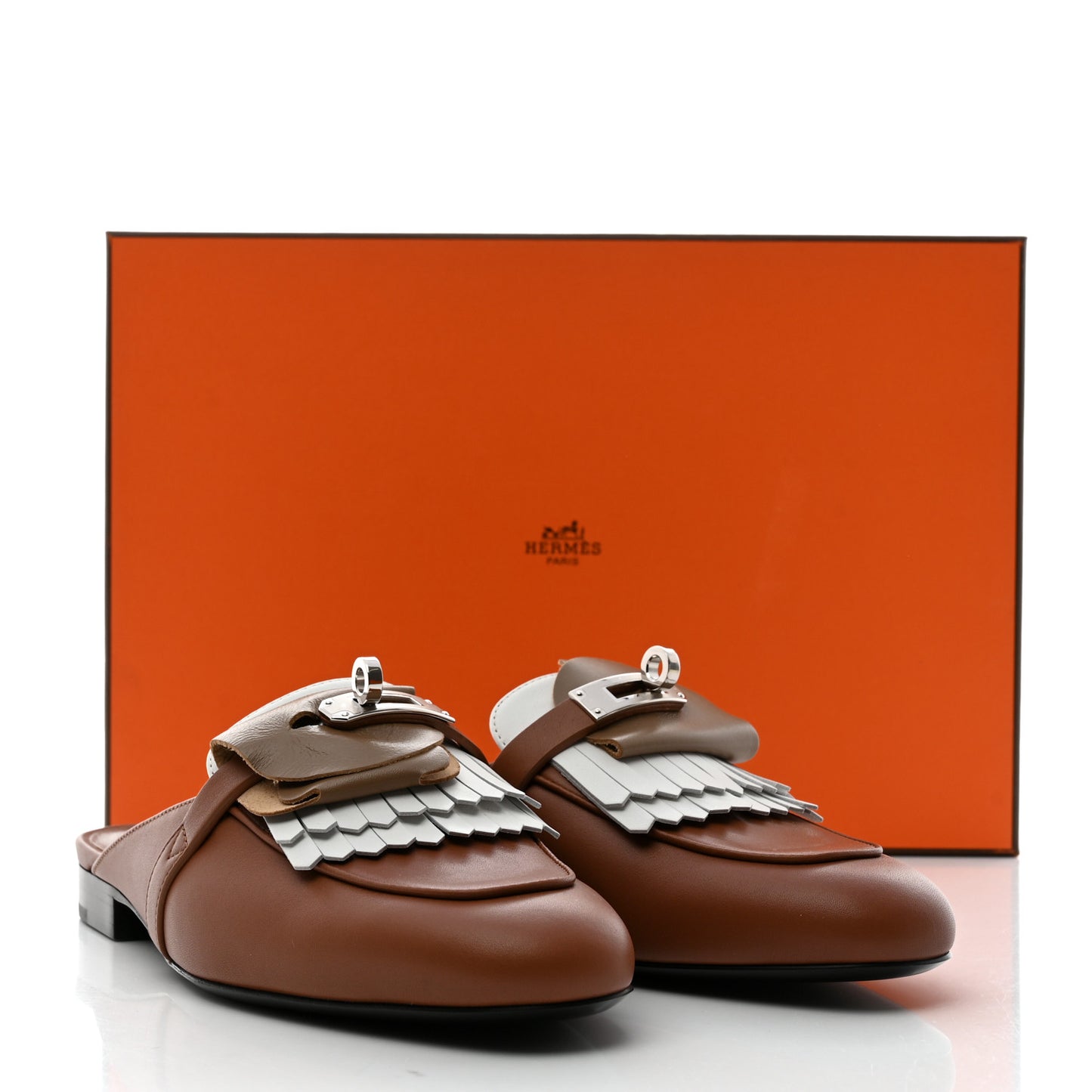 Calfskin Fringed Oz Mules 36 Gold White