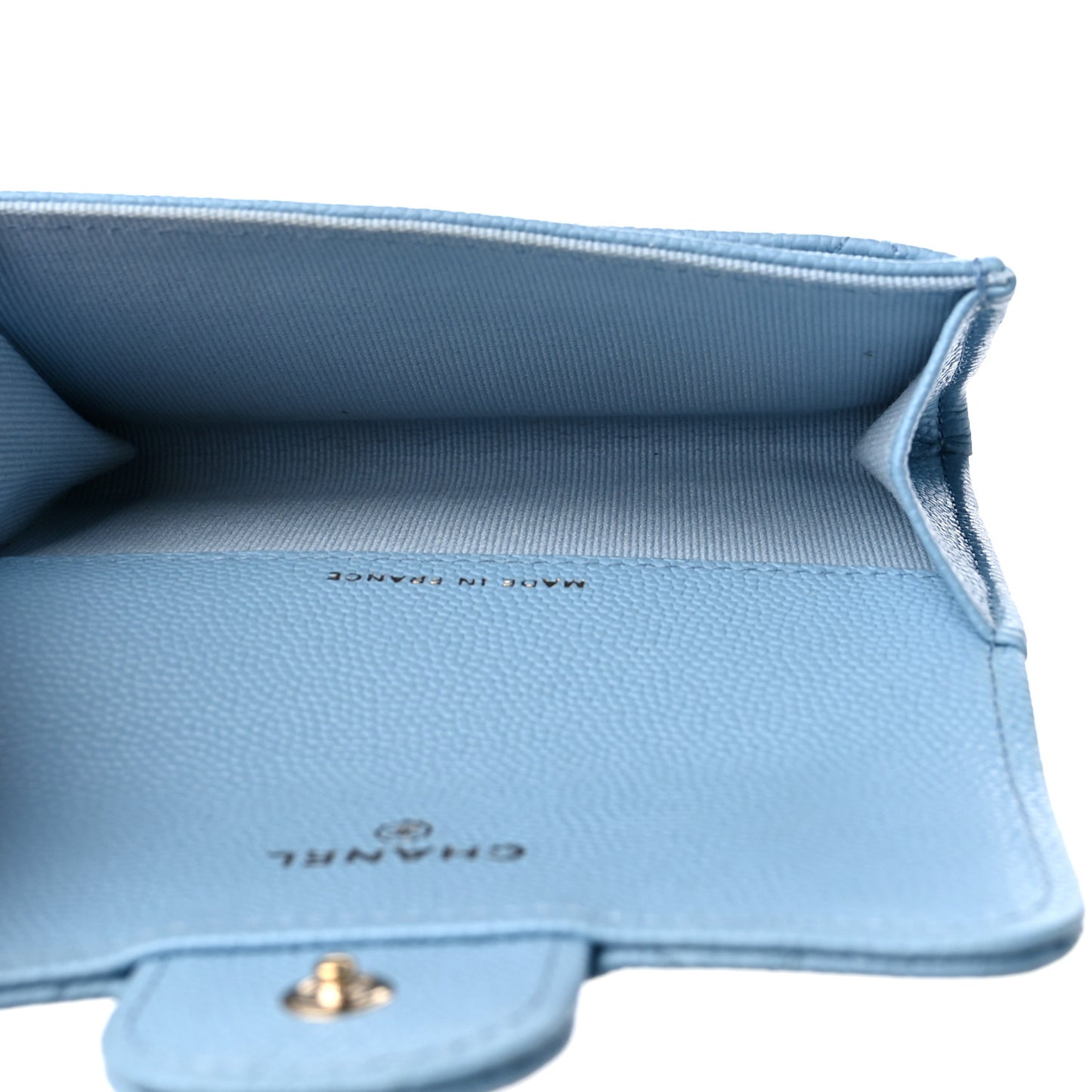Caviar Quilted Flap Card Holder Wallet Light Blue