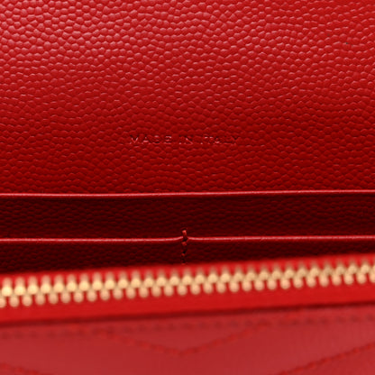 Saint Laurent Grain De Poudre Matelasse Chevron Monogram Envelope Chain Wallet New Red 7 of 11