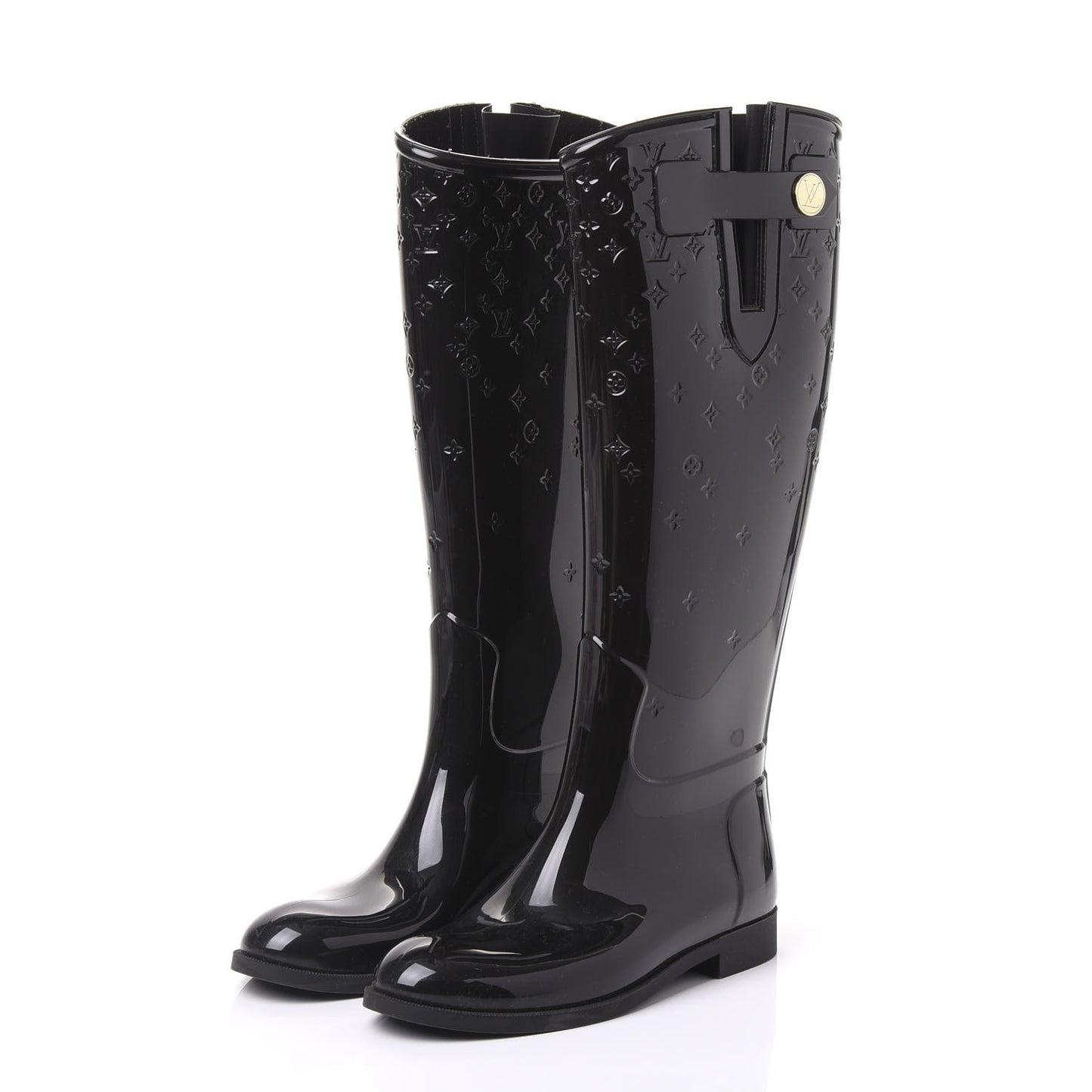 Rubber Embossed Monogram Drops High Rain Boots 35 Black