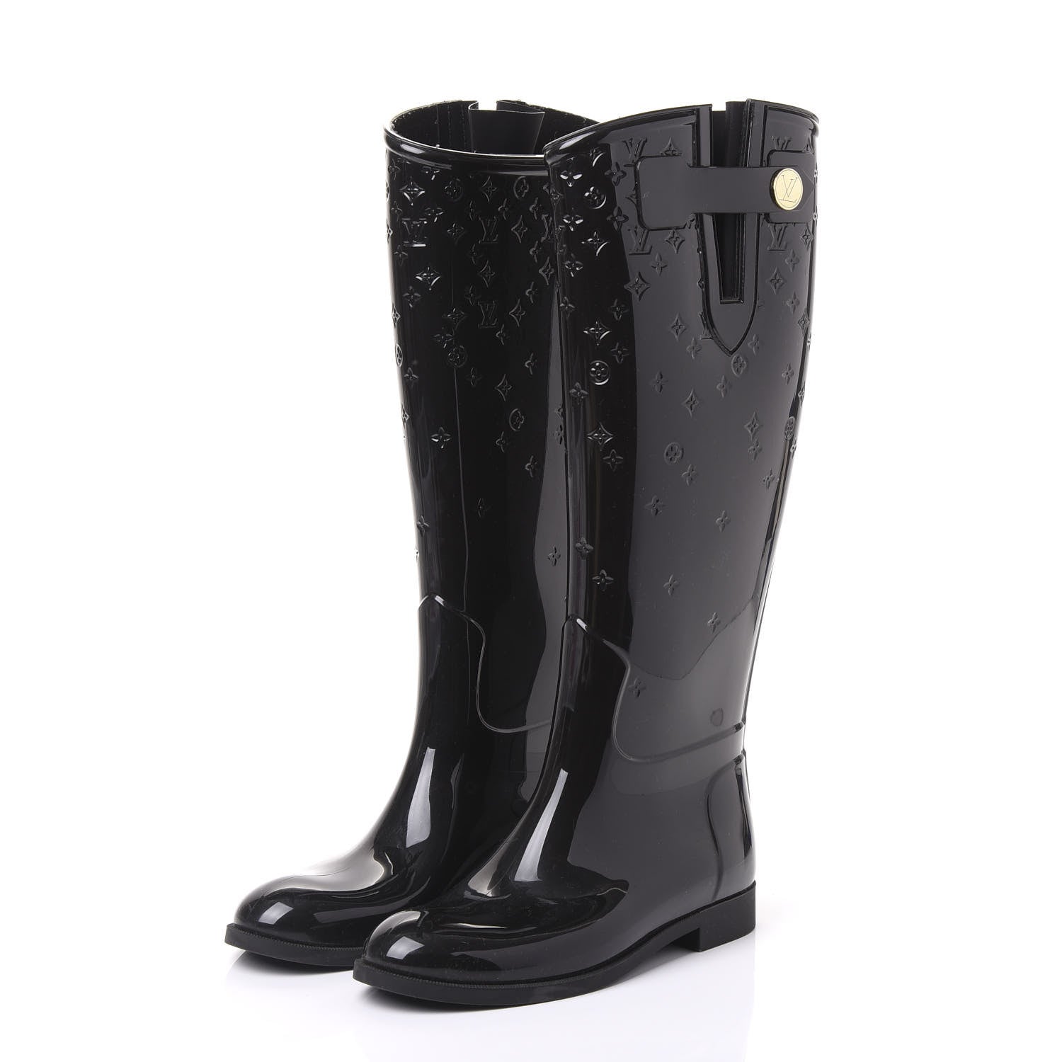 Louis Vuitton Rubber Embossed Monogram Drops High Rain Boots 35 Black 3 of 7