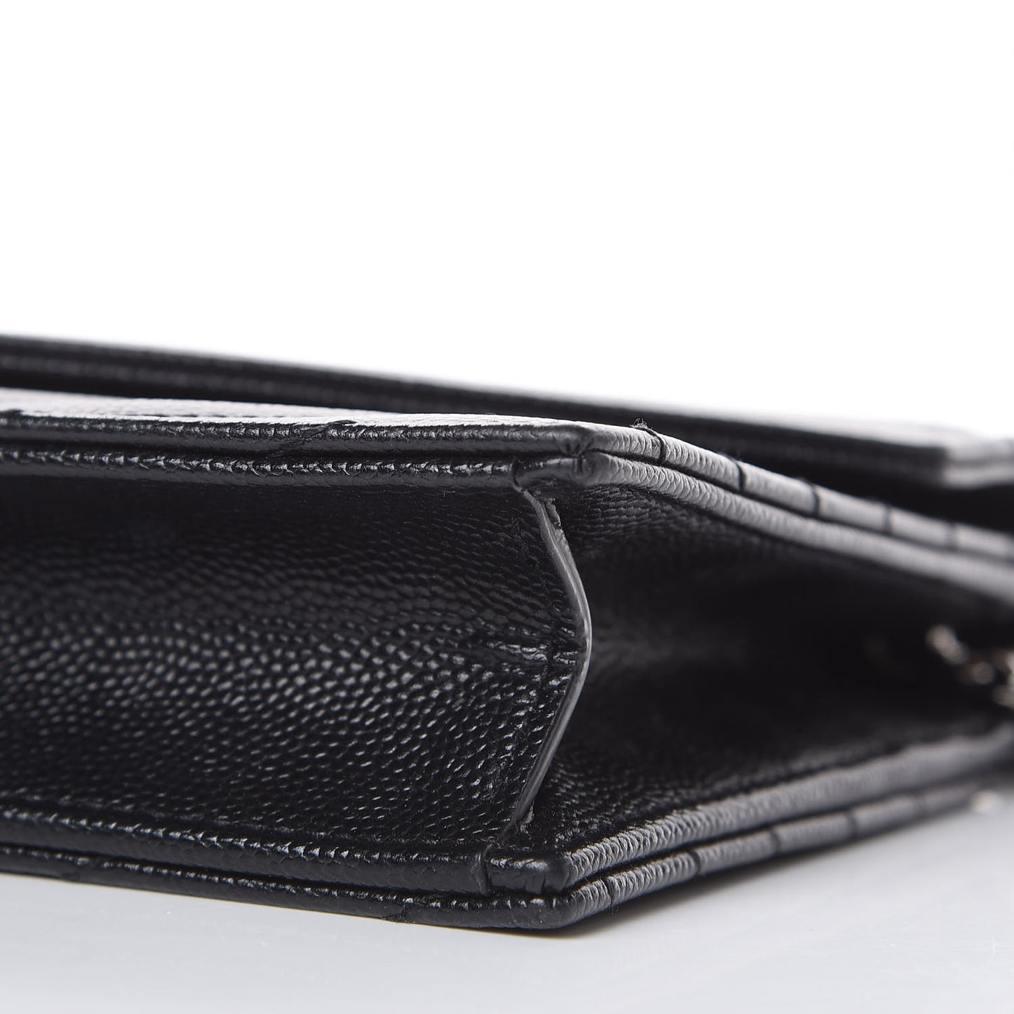 Grain De Poudre Matelasse Chevron Monogram Envelope Chain Wallet Black