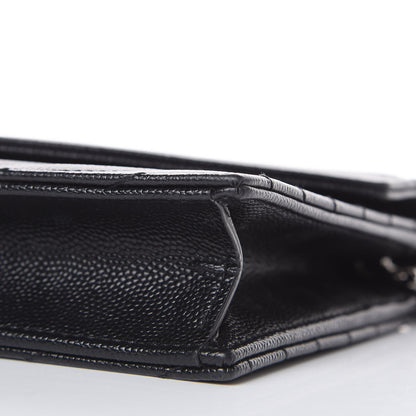Saint Laurent Grain De Poudre Matelasse Chevron Monogram Envelope Chain Wallet Black 11 of 11