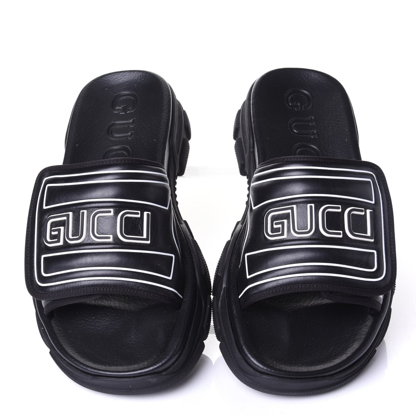 Nappa Grosgrain Logo Mens Velcro Chunky Slide Sandals 7 Black