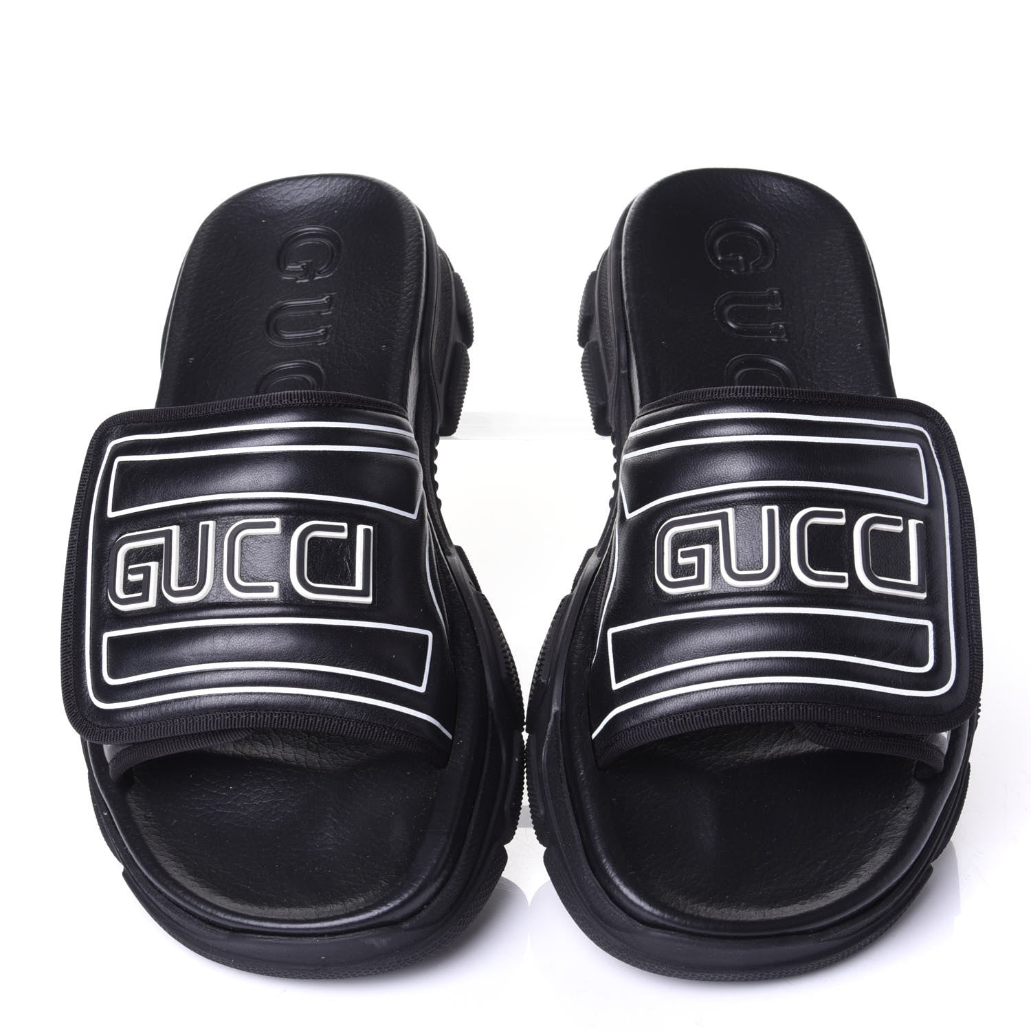 Gucci Nappa Grosgrain Logo Mens Velcro Chunky Slide Sandals 7 Black 5 of 10
