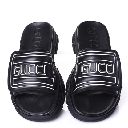 Gucci Nappa Grosgrain Logo Mens Velcro Chunky Slide Sandals 7 Black 5 of 10