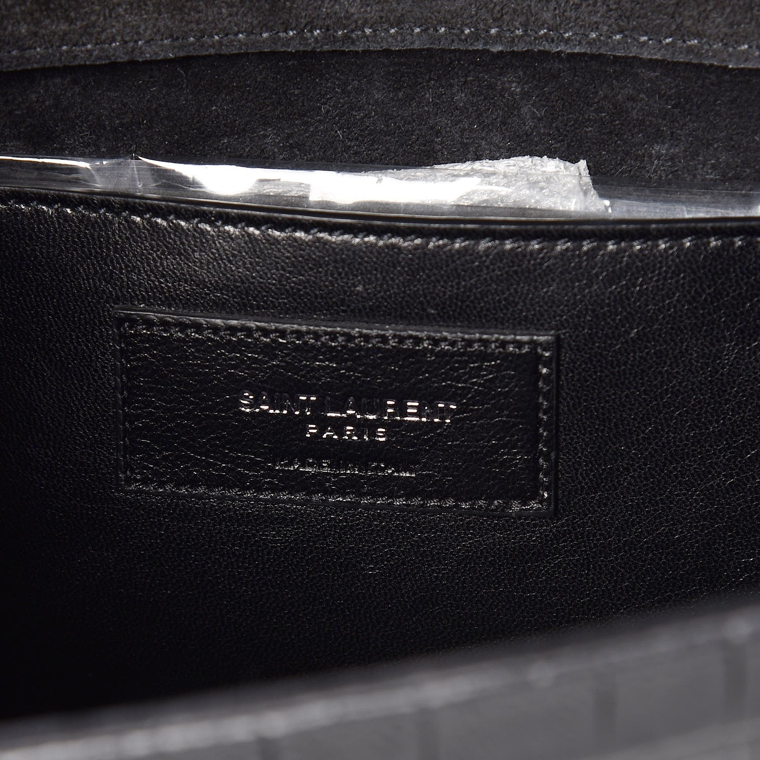 Saint Laurent Calfskin Crocodile Embossed Classic Monogram Tassel Clutch Black 6 of 6