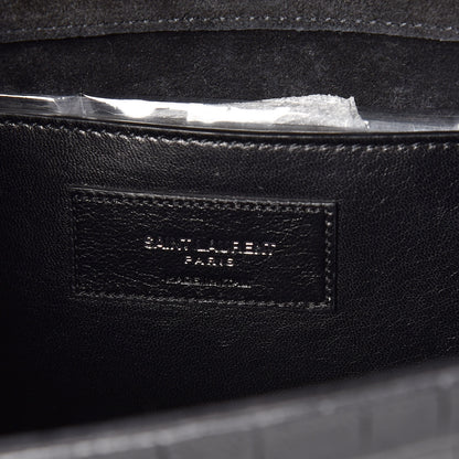 Saint Laurent Calfskin Crocodile Embossed Classic Monogram Tassel Clutch Black 6 of 6