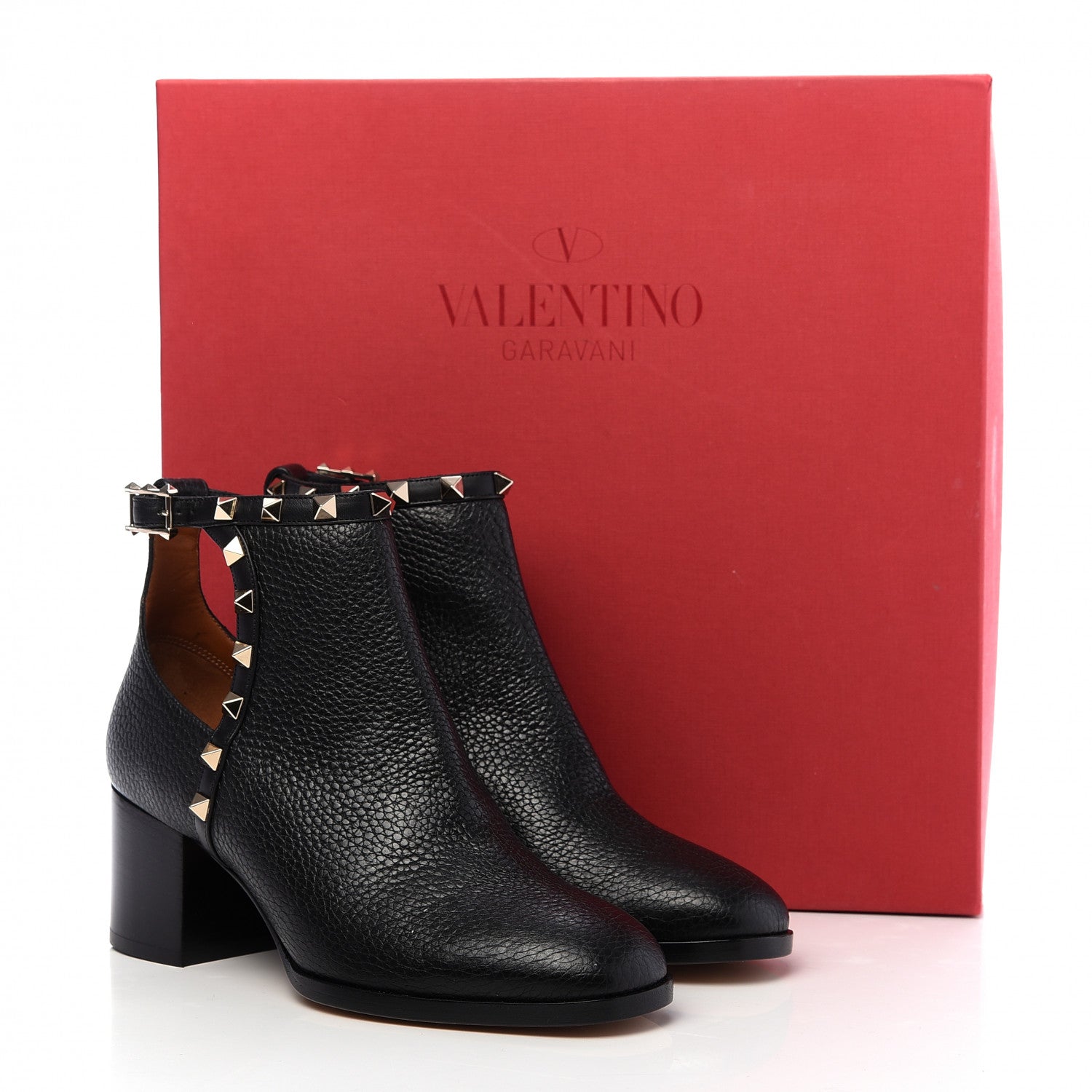 Valentino Garavani Pebbled Calfskin Rockstud Ankle Booties 35 Black 10 of 10