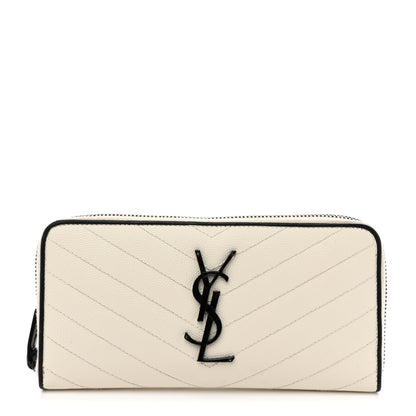 Saint Laurent Grain De Poudre Matelasse Chevron Monogram Zip Around Wallet Porcellana Black 1 of 6
