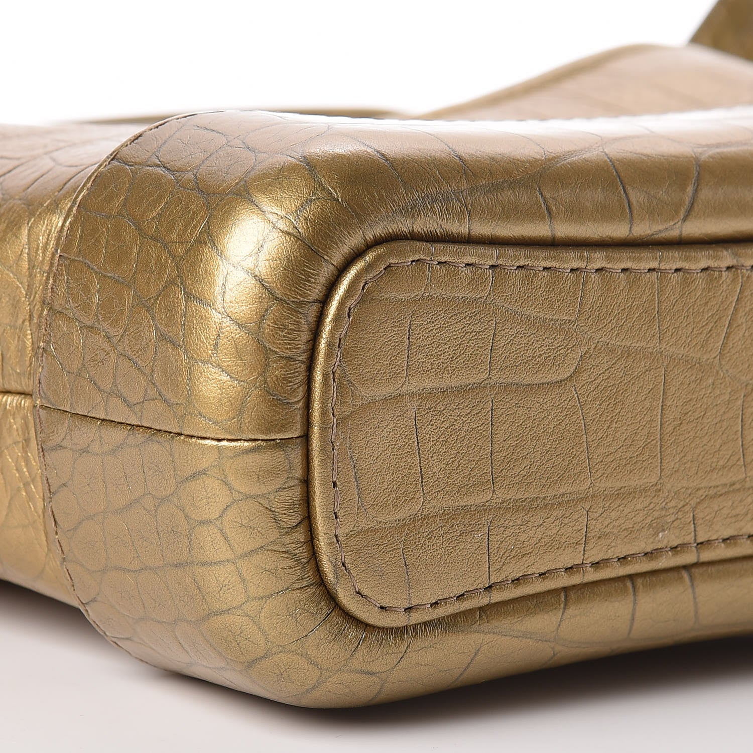 Chanel Metallic Calfskin Crocodile Embossed Cocodile Small Gabrielle Hobo Gold 10 of 11