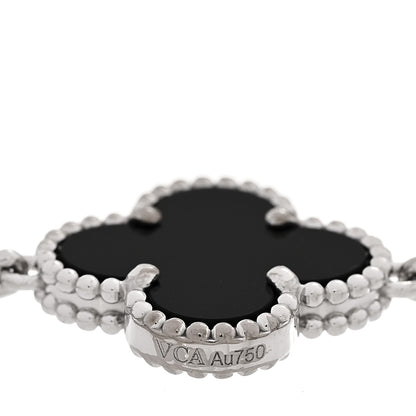 Van Cleef & Arpels 18K White Gold Diamond Black Onyx 5 Motifs Vintage Alhambra Bracelet 5 of 5