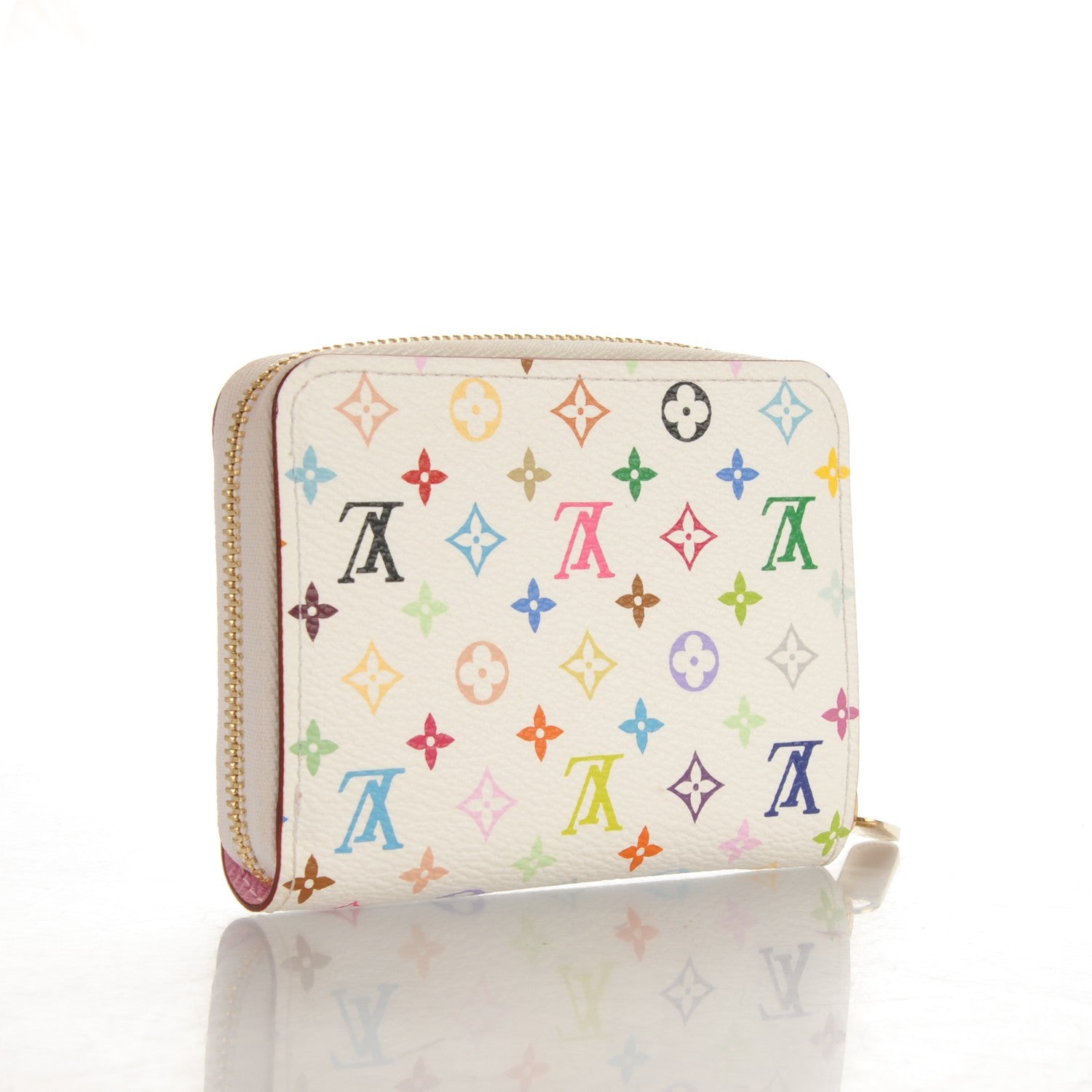 Louis Vuitton Monogram Multicolor Zippy Coin Purse Wallet White Litchi 3 of 7
