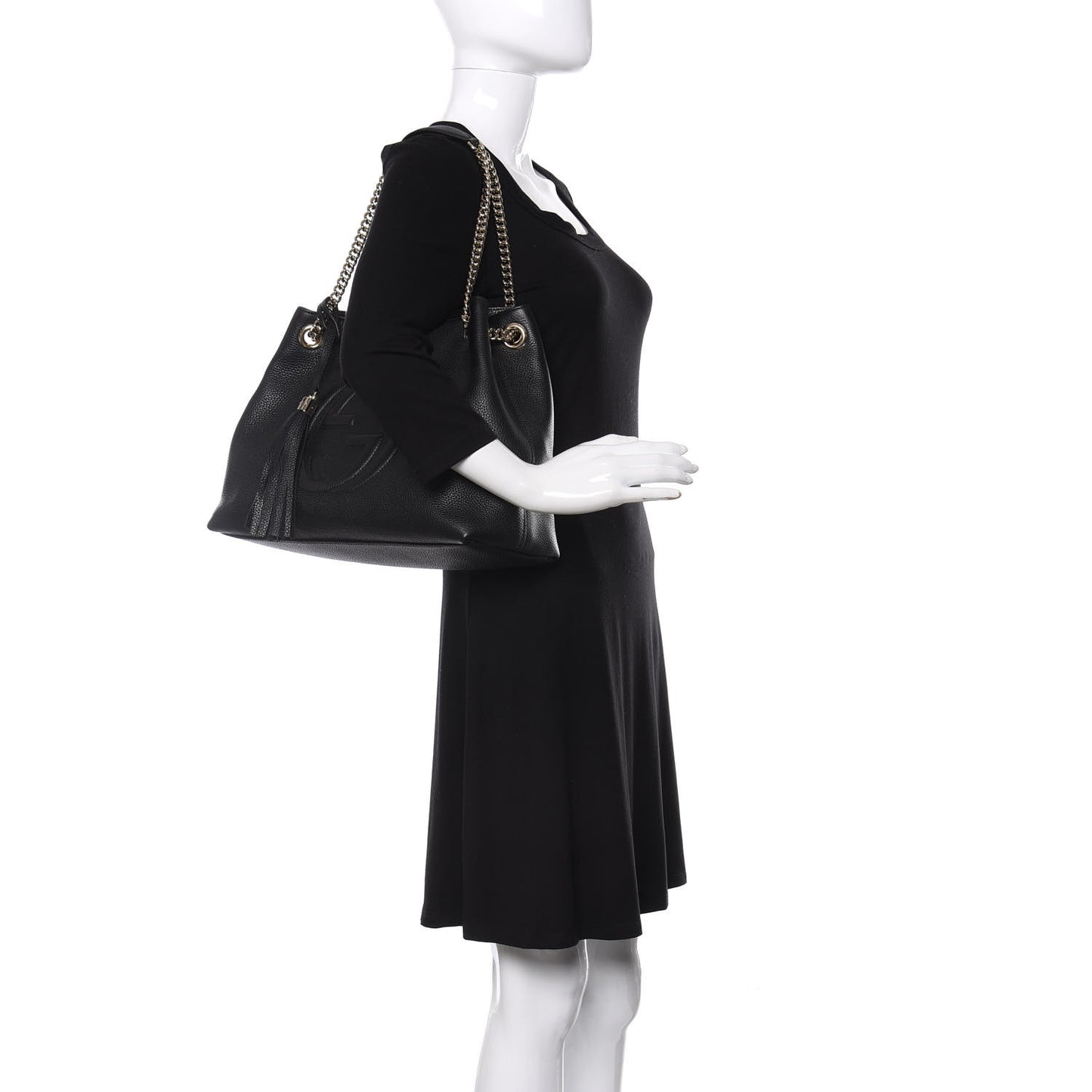 Pebbled Calfskin Medium Soho Chain Shoulder Bag Black