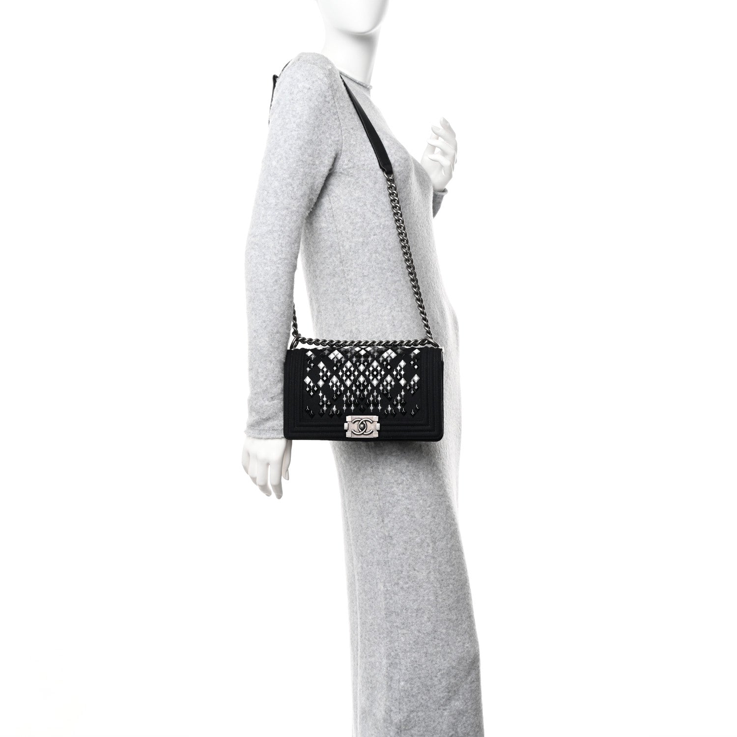 Chanel Wool Lambskin Embroidered Mosaic Medium Boy Flap Black 2 of 10