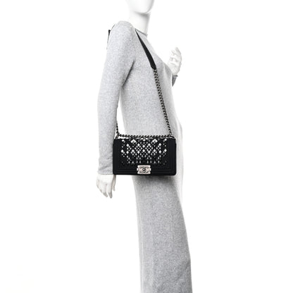 Chanel Wool Lambskin Embroidered Mosaic Medium Boy Flap Black 2 of 10