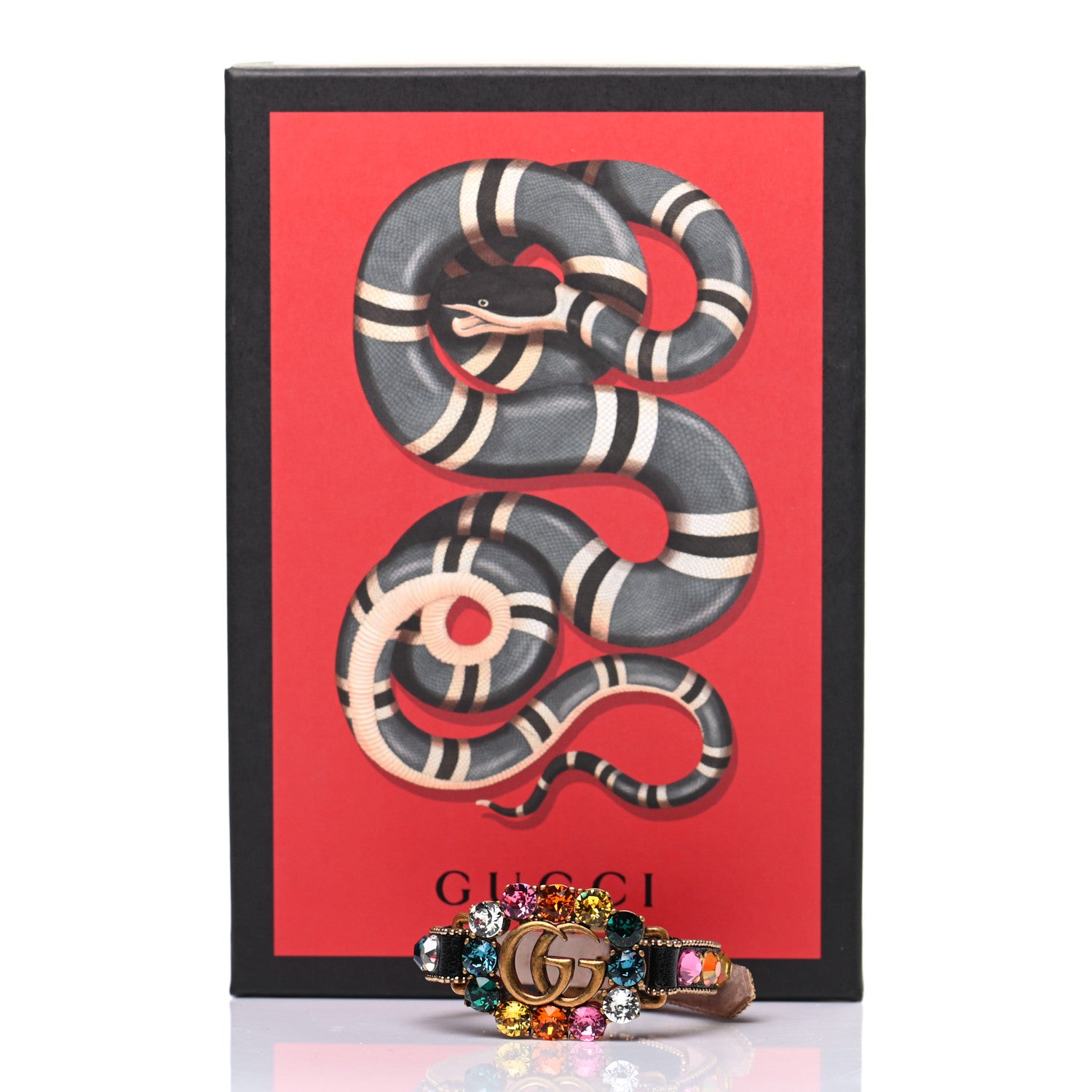 Gucci Calfskin Crystal Double G Bracelet Black Multicolor 5 of 5