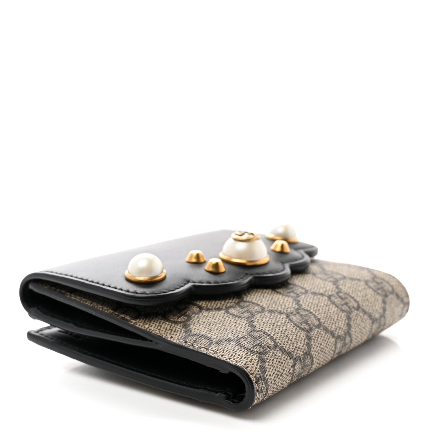 Gucci GG Supreme Monogram Pearl Studded French Wallet Black 4 of 8