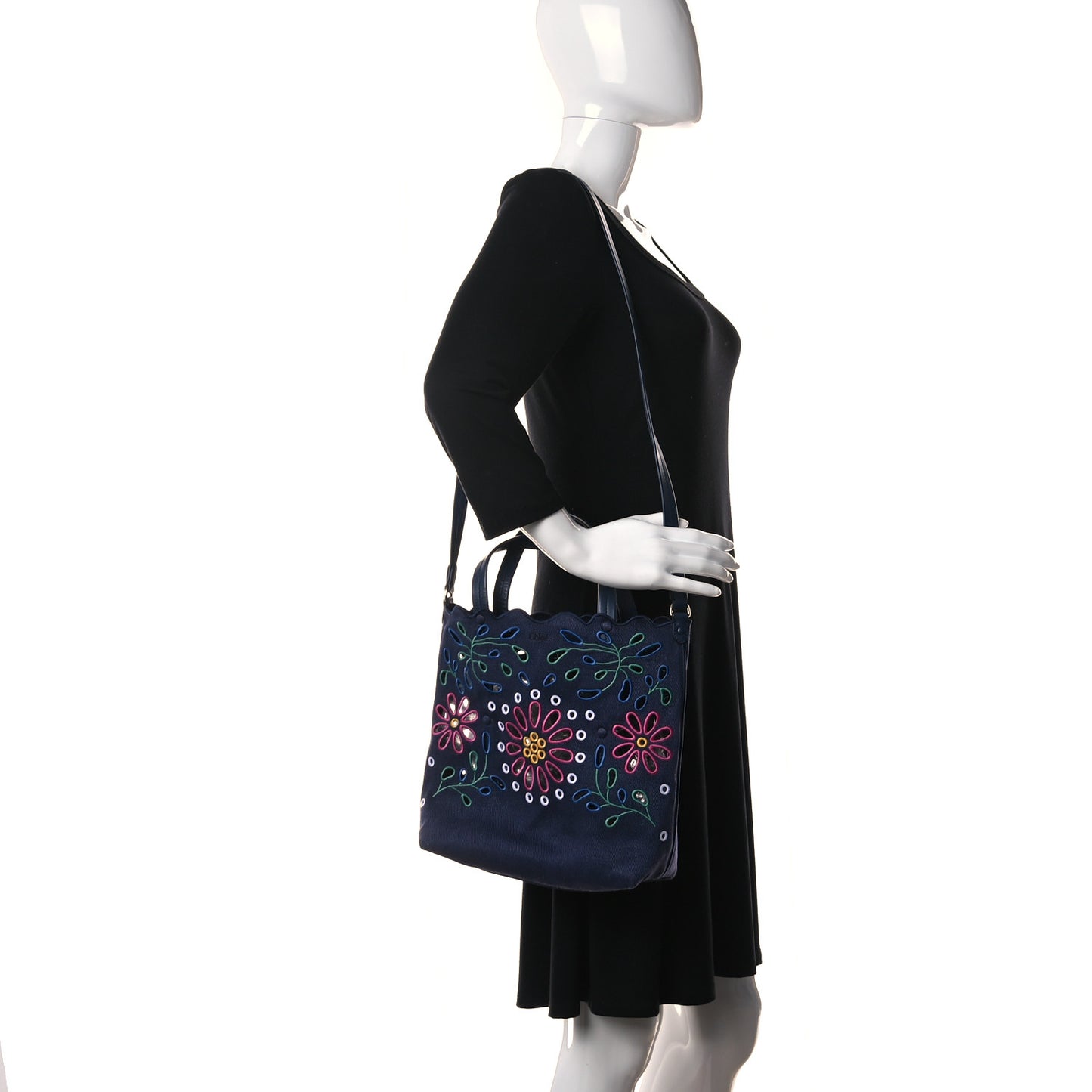 Linen Calfskin Large Kamilla North-South Tote Navy Multicolor