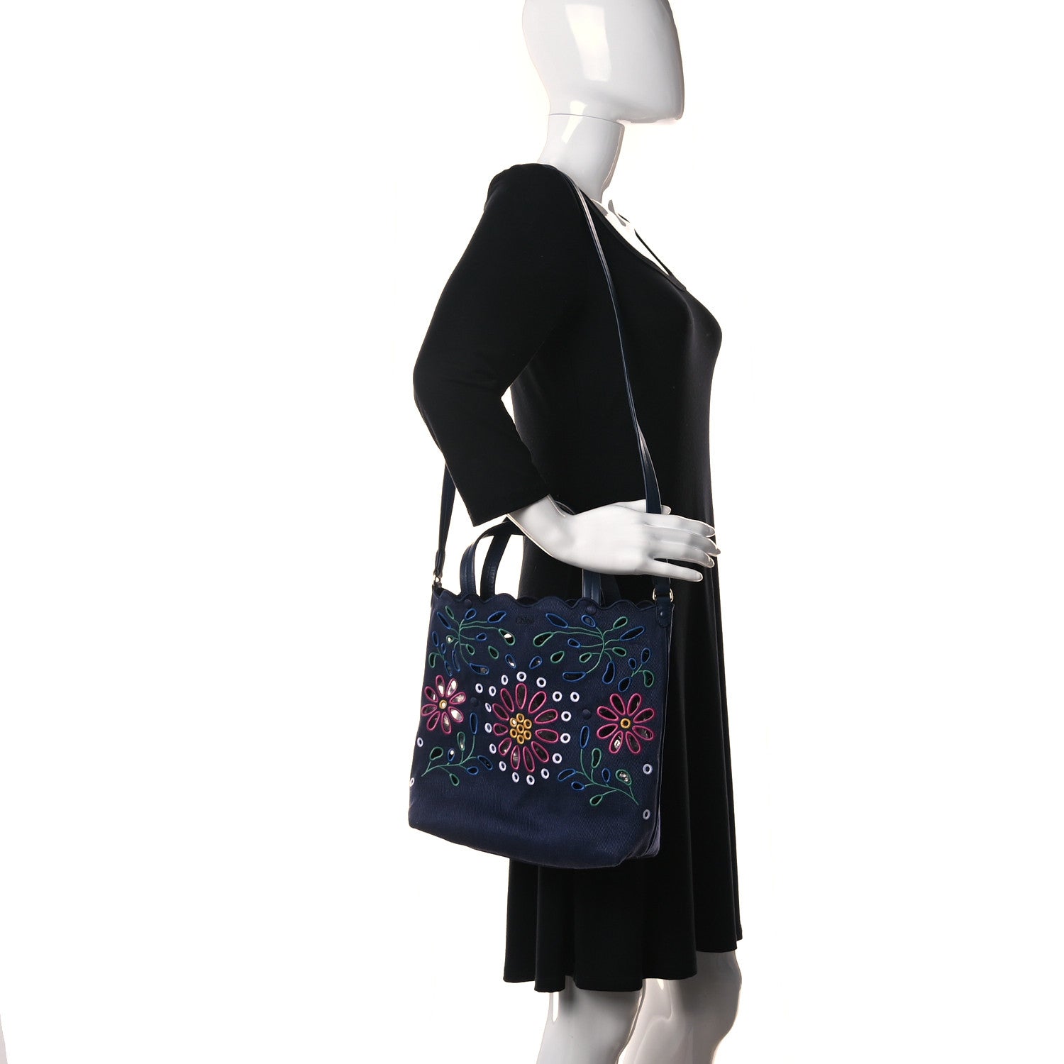 Chloe Linen Calfskin Large Kamilla North-South Tote Navy Multicolor 2 of 9