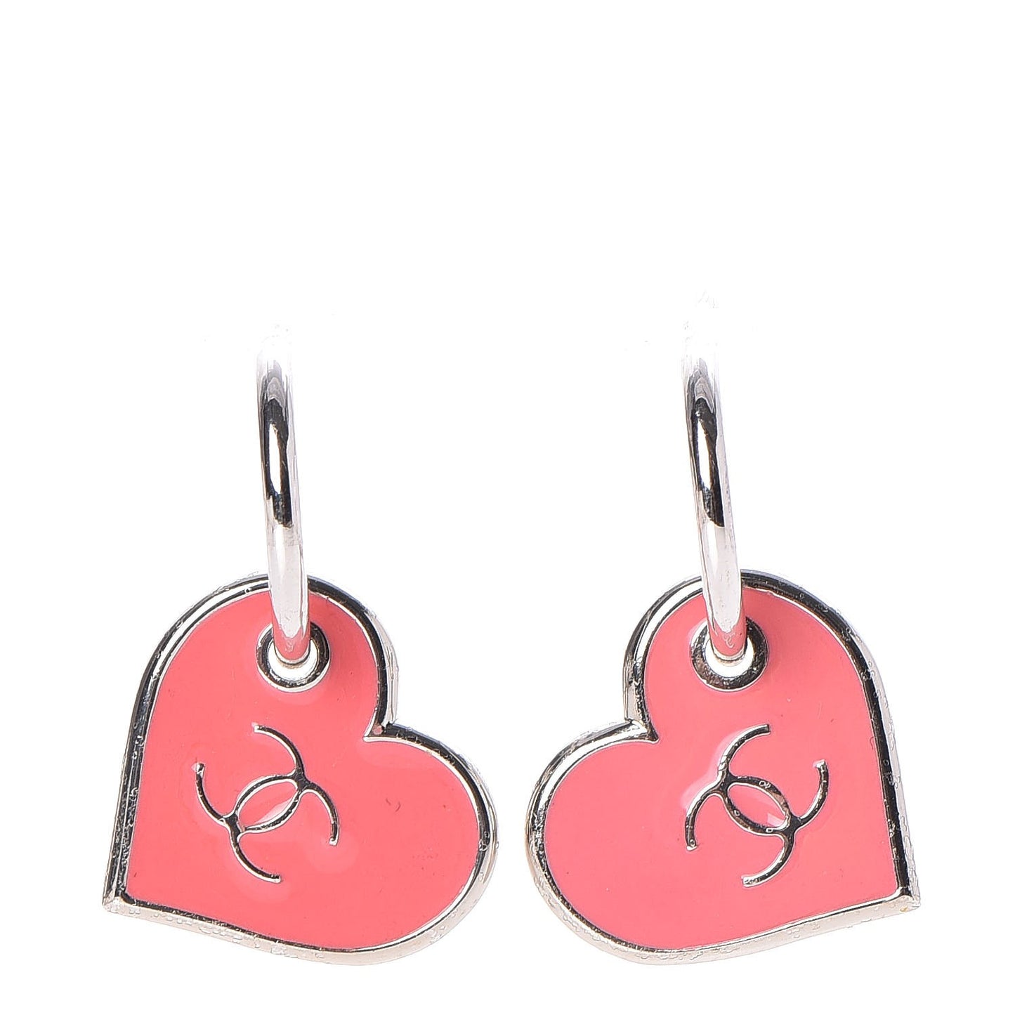 Enamel Valentine CC Heart Earrings Pink Silver