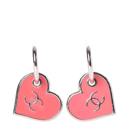 Chanel Enamel Valentine CC Heart Earrings Pink Silver 1 of 3