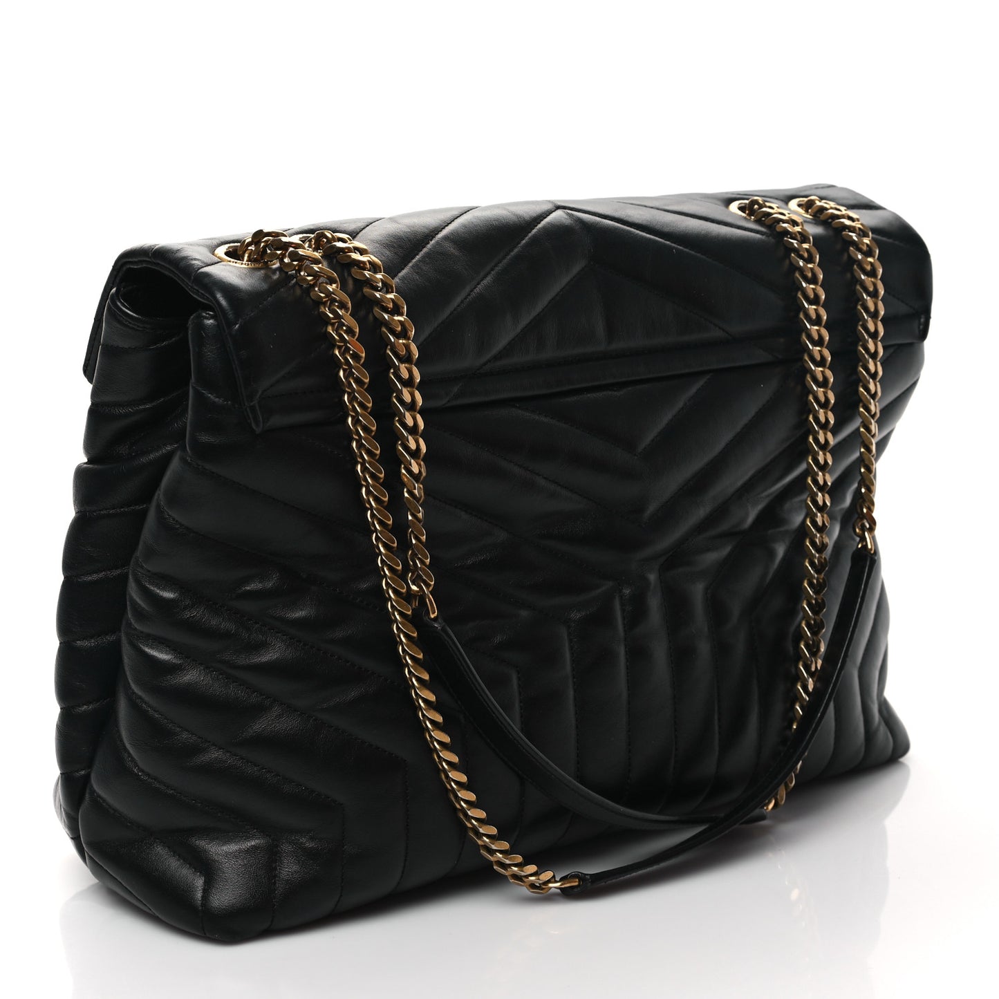 Calfskin Y Quilted Monogram Large Loulou Chain Satchel Black