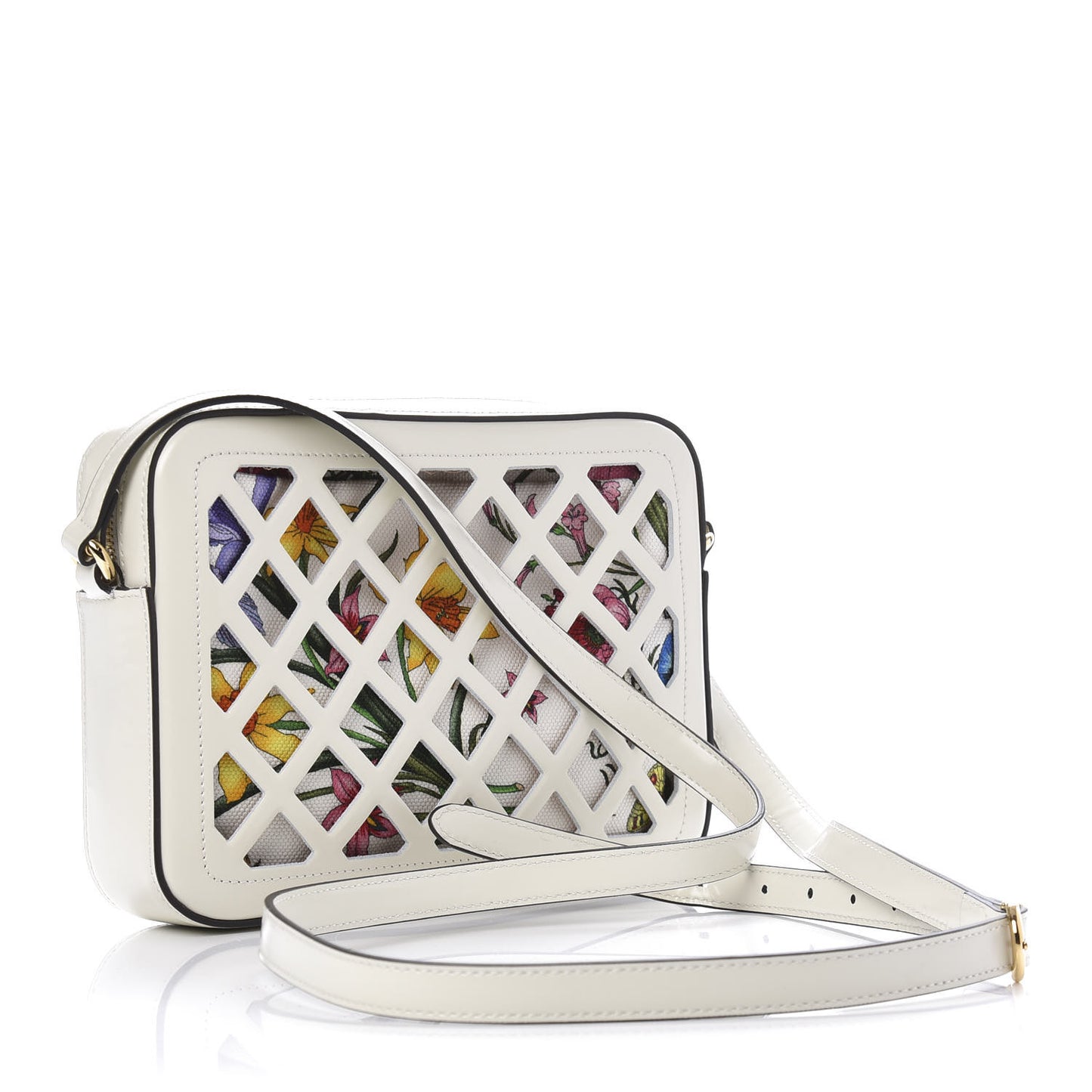 Canvas Calfskin Flora Infinity Cutout Shoulder Bag White Multicolor