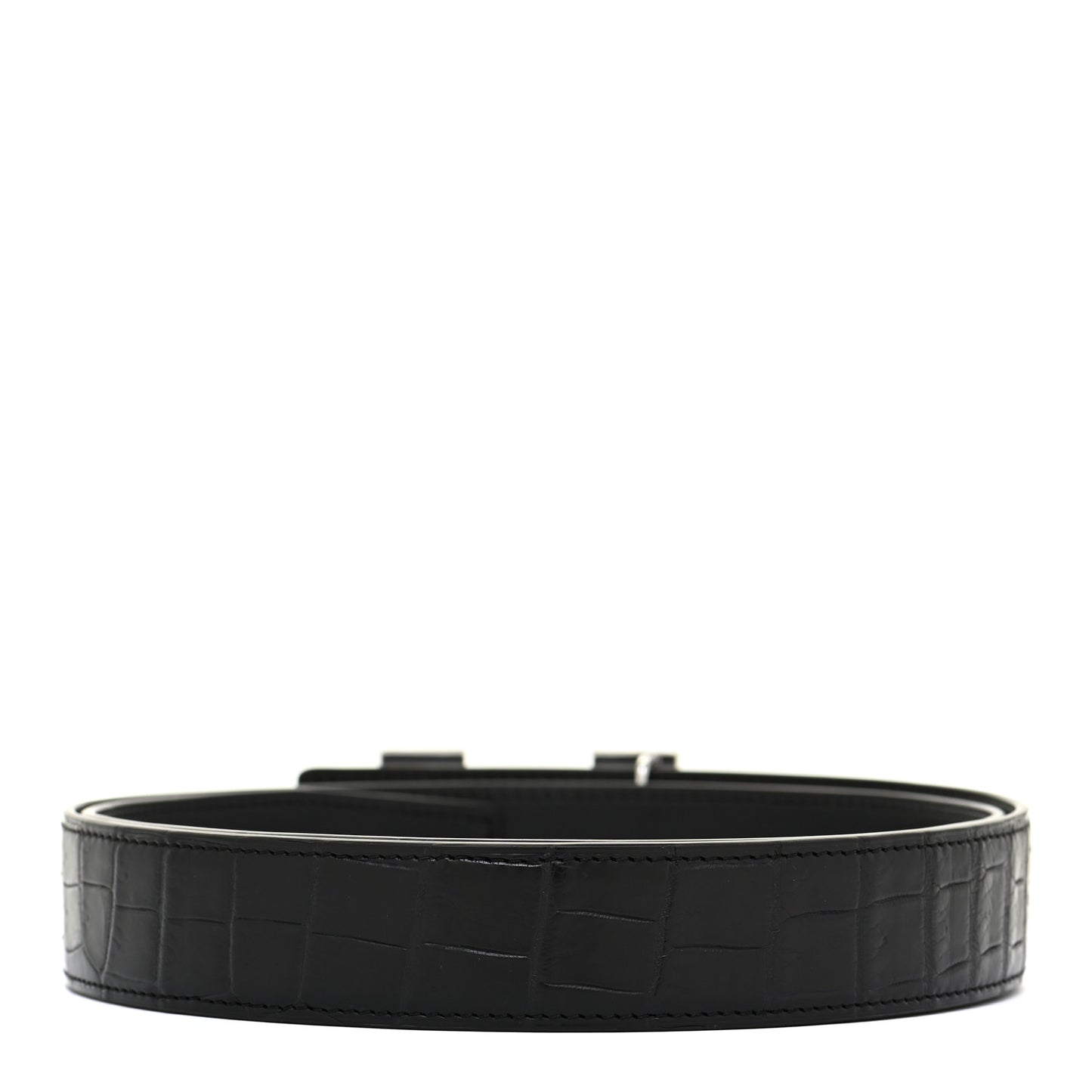 18K White Gold Diamond Matte Porosus Crocodile 32mm Belt 95 Black