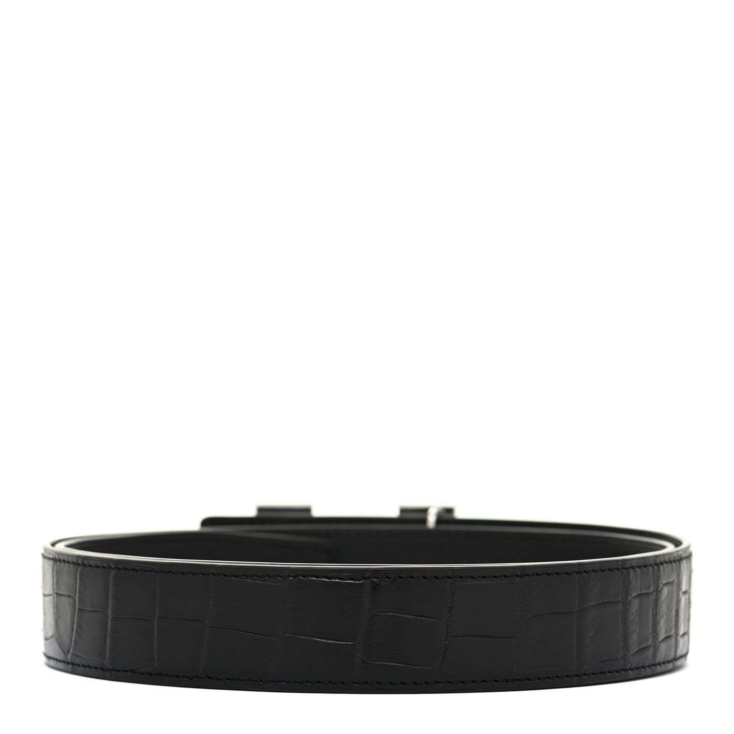 Hermes 18K White Gold Diamond Matte Porosus Crocodile 32mm Belt 95 Black 2 of 8