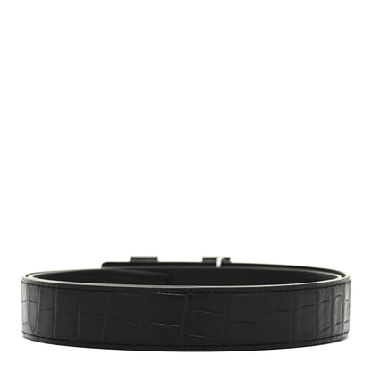 Hermes 18K White Gold Diamond Matte Porosus Crocodile 32mm Belt 95 Black 2 of 8